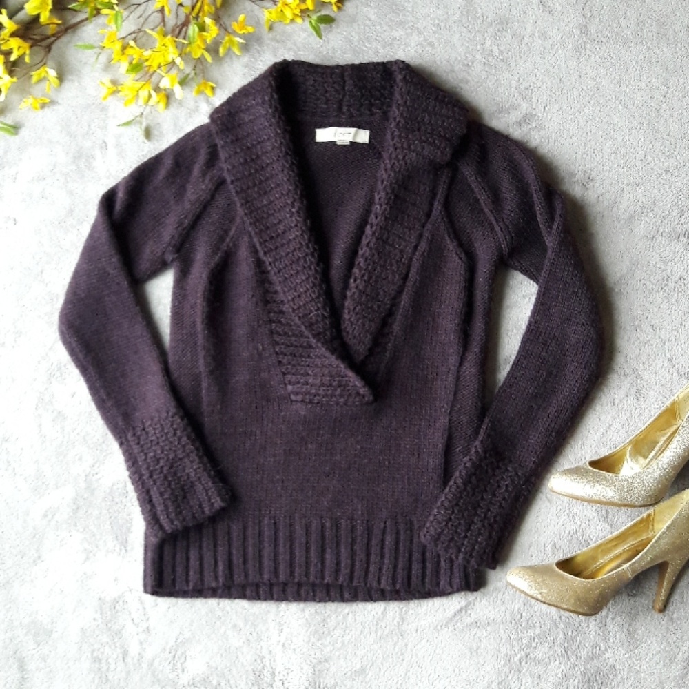 LOFT Purple Alpaca, Wool Blend Cable Knit Sweater
